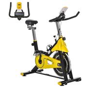 Vélo d'appartement - HOMCOM - Fitness avec écran LCD multifonctions selle et guidon réglables - acier noir et jaune