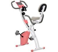 HOMCOM Vélo d'appartement pliable, vélo d'exercice, home traîner pour adultes, 8 niveaux de résistance magnétique, capteurs pouls main, écran LCD multifonction, selle réglable, acier, rose, blanc