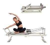 Vélo d'appartement pliable avec 3 ressorts solides (20 kg) et 2 sangles de traction (7,5 kg), 11 options de résistance, charge maximale 136 kg, équipement de pilates compact pour débutants et