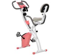 Vélo D'appartement Pliant 8 Niveaux De Résistance Magnétique Dossier Selle Réglable Poignées Ergonomiques Écran Lcd Multifonction Suspensions Support Tablette Acier Rose Blanc