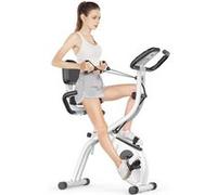 Vélo d'appartement Bigzzia Vélo d'appartement pliant, Roue d'inertie de 2,5 kg, avec 8 niveaux de résistance réglable, avec dossier et cordon de serrage, blanc