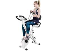 Vélo d'appartement pliant Roue d'inertie de 2 5 kg avec 8 niveaux de résistance réglable avec dossier et cordon de serrage blanc