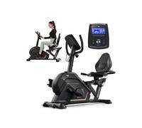 Hop-Sport Vélo d’appartement semi-allongé électromagnétique HS-120L Ravel avec 12 programmes d'entraînement, Contrôle Bluetooth et application, Roue d’inertie 10 kg Noir / Doré