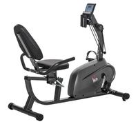 Vélo d'appartement semi-allongé magnétique écran LCD multifonction selle réglable 2 bandes résistance acier noir Noir