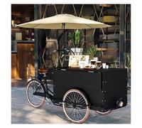 Vélo De Chariot Vente Mobile Professionnel Avec Roues, Parasol Et Boîte Rangement - Présentoir Nourriture Commercial For La Rue, Les Marchés, Festivals Événements En Plein Air(Black)