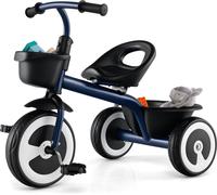 Vélo de course COSTWAY Vélo de course avec siège réglable & 2 paniers avant & arrière, Vélo de course à 3 roues Carbon-Eisenrahmen, Tricycle pour enfants à partir de 1 an Bleu