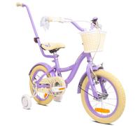 Vélo de fille 14 pouces cloche roues supplémentaires barre de poussée Flower Bike lavande