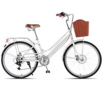 Vélo De Ville 24/26 Pouces, Vélo Beach Cruiser à 7 Vitesses, Cadre en Acier Au Carbone, Panier Avant Et Porte-Bagages Arrière, D, 24inch