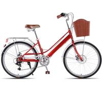 Vélo De Ville 24/26 Pouces, Vélo Beach Cruiser à 7 Vitesses, Cadre en Acier Au Carbone, Panier Avant Et Porte-Bagages Arrière, C, 24inch