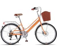 Vélo De Ville 24/26 Pouces, Vélo Beach Cruiser à 7 Vitesses, Cadre en Acier Au Carbone, Panier Avant Et Porte-Bagages Arrière, B, 26inch