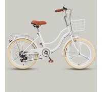 Vélo de ville classique pour femmes et filles, vélo de banlieue hybride à 6 vitesses avec cadre à double faisceau, freins sensibles, panier avant et porte-bagages arrière pour un voyage facile