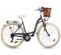 Vélo de ville Femme 28"" „CASINO“ 6 vitesses Anthracite avec panier DaCapo