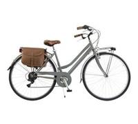 Vélo de ville Femme - Via Veneto By Canellini Retro Vintage Acier + Sac cuir latéral porte bagage - Gris Gris G