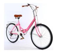Vélo de Ville Pliable pour Femme de 26 Pouces, vélo Pliable pour Adulte, 7 Vitesses, vélo de Ville à Vitesse Variable, avec feu arrière et Panier de Voiture, Rose