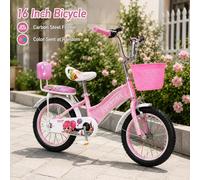 Vélo décontracté 16 pouces de couleur aléatoire, panier de rangement avant et dossier arrière, vélo à pédales, cadre en acier au carbone, convient pour une conduite facile Acier au carbone