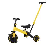 Vélo d'exercice enfants 3 en 1 chariot poussette amovible barre de poussée jaune