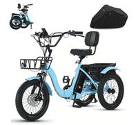 Vélo électrique à 3 Roues 18 Pouces Pour Seniors, Pliable, écran Lcd + 2 Paniers De Rangement, 3 Modes De Conduite, Tricycle électrique Pour Adulte, Avec Dossier Confortable + Housse De Protection
