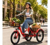 Vélo Électrique À 3 Roues Pour Adultes, Tricycle Électrique Pliable Avec Batterie 48V 13Ah, Pneu Large 20 Pouces, Paniers Avant Et Arrière, Tricycle Idéal Pour Les Déplacements Des Seniors(Red)