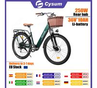 Vélo électrique de banlieue Cysum Cityrun 26", vélo électrique de ville, vélo à profil bas pour femme, batterie Li 36V 10Ah, portée 70-90Km White