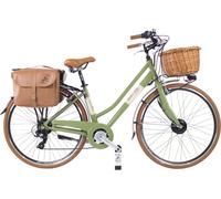 Vélo électrique Dolce Vita by Canellini Citybike Femme Aluminium avec panier et sacoche latérale - Olivegrun 46 - moteur avant