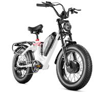 Vélo Électrique Double Moteur Eahora Luna Ii, 1000 W, 48 V, 20 Ah, 45 Km/H, Pneus Cst 20" X 4", Autonomie Maximale De 90 Km, Absorption Des Chocs Complète - Blanc