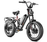 Vélo Électrique Double Moteur Eahora Luna Ii, 1000 W, 48 V, 20 Ah, 45 Km/H, Pneus Cst 20" X 4", Autonomie Maximale De 90 Km, Absorption Des Chocs Complète - Noir