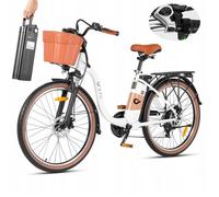 Vélo électrique-DYU C6-26 pouces avec panier - Moteur 350W - Batterie 36V 12.5Ah - 70KM autonomie - Blanc