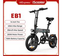 Vélo électrique EB1 de 14 pouces, moteur 250W, batterie 36V 7.8Ah, autonomie 30-40 km, 3 vitesses, vitesse maximale 25 km/h, double suspension, vélo électrique de ville noir
