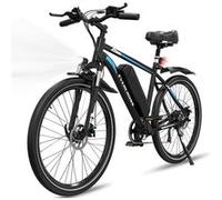Vélo électrique 27,5"" EVERCROSS TECH EK15- Batterie amovible 36V 13Ah Moteur puissant-7 Vitesse Freins à Double Disque- Noir Bleu