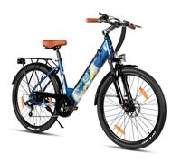 Vélo Électrique - HILAND 26"" 250W,équipé de Batterie 36V 10,4Ah, Vélo Urbain, avec 7 Vitesses, Unisexe - Bleu