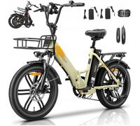 VéLo éLectrique KAISDA K201, Moteur 250 W, Batterie 36 V 10,4 Ah, Autonomie 90km ，Freins à Disque MéCaniques, Pliable.beige