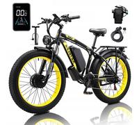 Vélo électrique KETELES K800, moteur 2000W, batterie 48V 23Ah, vitesse maximale 50 km/h, autonomie 100 km, pneus 26*4,0 pouces, noir et jaune.