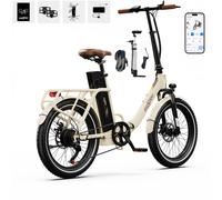Vélo Électrique Onesport Ot16-2 - Pneus 20 Pouces, Moteur 250 W, Batterie 48 V 17 Ah, Autonomie 60 Km, Vitesse Maximale 25 Km/H, Système De Freinage À Disque - Blanc Ivoire