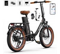 Vélo Électrique Onesport Ot16-2 - Roues De 20 Pouces, Moteur 250 W, Batterie 48 V 17 Ah, Autonomie 60 Km, Vitesse Maximale 25 Km/H, Freins À Disque - Noir Et Marron