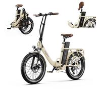 Vélo Électrique Onesport Ot16-2 - Roues De 20 Pouces, Moteur De 250 W, Batterie 48 V 17 Ah, Autonomie De 60 Km, Freins À Disque - Blanc Cassé