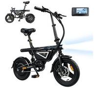 Vélo électrique pliable 14'' EB1S-250W-36V12Ah-avec port de chargement USB-3 vitesses-25 km/h-Autonomie 50 km-Avec APP-Urbain Noir