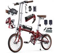 Vélo Électrique Pliable 16 Pouces Onesport Moteur Ot02 250 W Vitesse Maximale : 25 Km/H Batterie 36 V 5,2 Ah Autonomie Maximale : 25 Km Freins V-Brakes Rouge