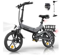 Vélo électrique pliable HITWAY de 16"" Gris - Alliage de magnésium - Hauteur réglable - Freins à Double Disque