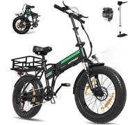 Vélo électrique pliable HITWAY E-Bike 20"" x4.0 Fat Tire - Batterie amovible 48V 13Ah - Noir&Vert + Panier Arrière