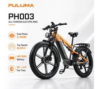 Vélo électrique PULUMA 003 à double moteur 2000W 48V, batterie lithium 20Ah, pneus larges de 26 pouces, freins hydrauliques, vélo électrique de montagne et de ville pour adultes PH003