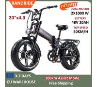 Vélo électrique Randride YX20M-2, 2000W, double moteur, 48V 20Ah, longue portée, suspension intégrale, pneus larges de 20 pouces, pliable, tout-terrain noir