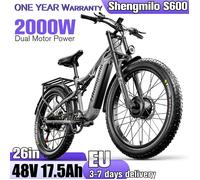 Vélo électrique Shengmilo S600 2OOO à double moteur 48 V 17,5 Ah 26 pouces VTT électrique gris