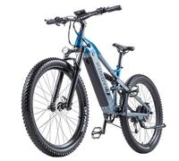 Vélo électrique tout suspendu KIMDYMA K01 27,5'', moteur de pointe 1000W, batterie 20AH, 9 vitesses, frein hydraulique, bleu