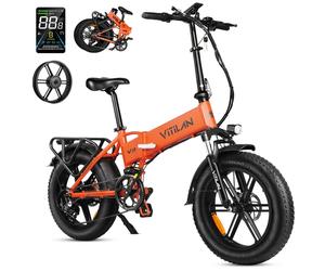 Vélo électrique tout-terrain pliable Vitilan V3 2.0 pour adulte avec gros pneus - Orange