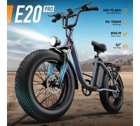 Vélo électrique Urlife E20 Pro, puissance maximale 1500W, pneus 20x4 pouces, écran LCD amovible 48V, 7 vitesses, freins à disque hydrauliques, vélo électrique de ville pour adultes Black