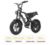 Vélo Electrique VAE Tout-Terrain Roue 16'' Moteur 500W 35km/h Batterie 48V 20,5Ah Autonomie 28-55km VTC Noir