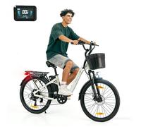 Vélo Electrique Ville TTGO C2 PRO 26""250W, Batterie 36V18Ah, Autonomie 120km, 7 Vitesses Shimano, Freins Disque,blanc