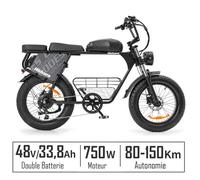 Vélo Electrique VTT 20 Pouces 750W Batterie Amouvible 48V/33,8Ah 45km/h Max Noir