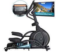 Skandika Vélo elliptique connecté Carbon P26-S/P30-S | Vélo elliptique d'appartement avec Inclinaison, Max 150 kg, 32 Niveaux de résistance, Bluetooth | Appareil de Fitness (Écran Tactile P30-S)