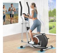 Vélo Elliptique Magnétique avec 16 Niveaux de Résistance, Appareil Elliptique Ultra-Silencieux pour la Maison, Écran LCD, Porte-Bouteille, Capacité de Charge de 120KG (Argenté)